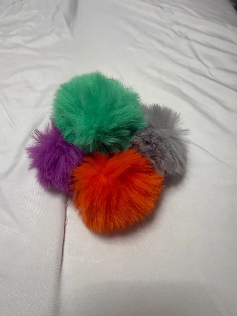 Sets of 4 Pom-Pom Keychain Clip - Green, Gray, Purple, Orange